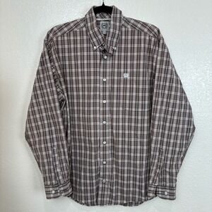 Cinch Mens Brown Plaid Button Down Shirt Long‎ Sleeve Checkered Cotton Blend S